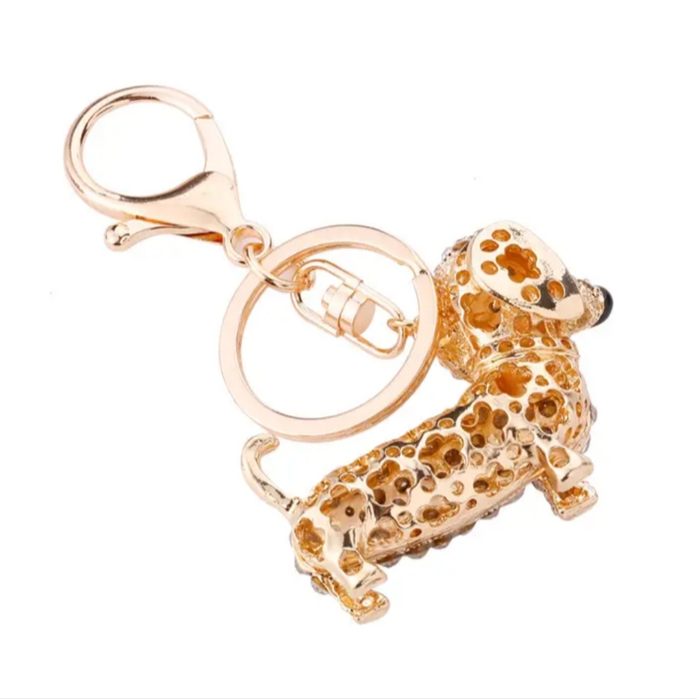 Cute Rhinestone Dachshund Keychain - #New - Picture 3 of 3